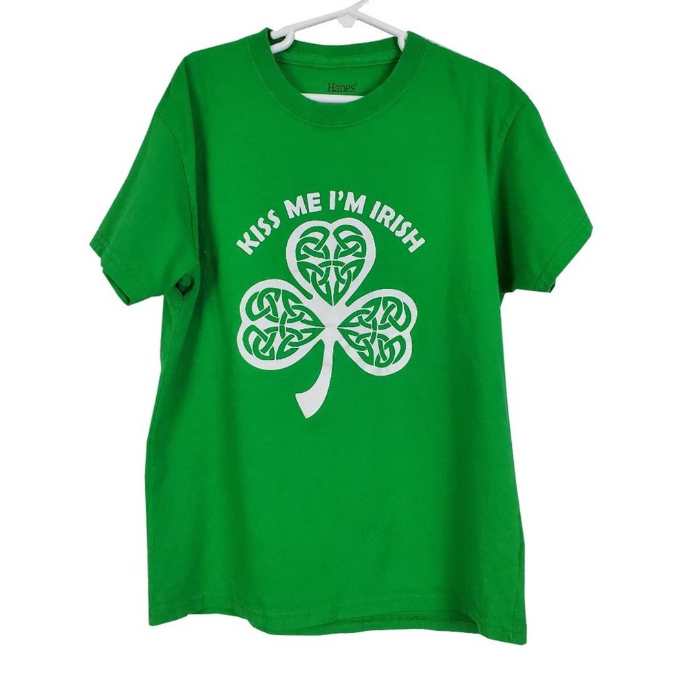 Hanes Girls Tee Shirt Green Kiss Me I'M Irish Crew Neck Short Sleeves Pullover